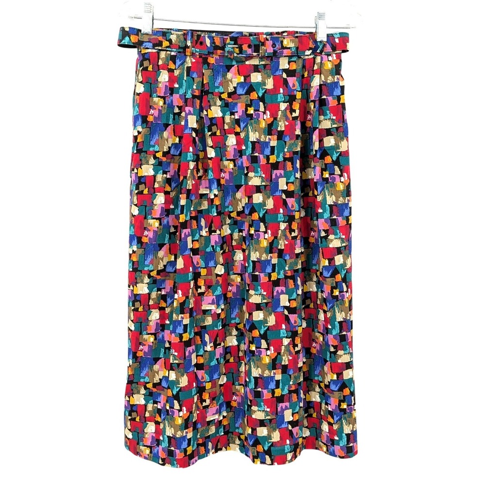 Vintage Binder Sportswear Boston Skirt Womens 14 Multicolor Abstract Belted USA